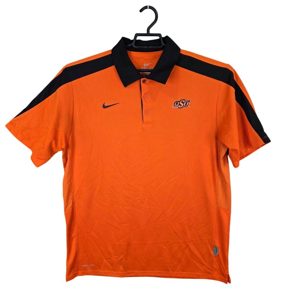 Mens Nike Dri Fit Orange & Black OSU Polo Shirt Short Sleeve Polyester Size L